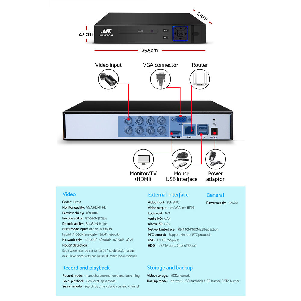 UL Tech 1080P 8 Channel HDMI CCTV Security Camera-CCTV-PEROZ Accessories