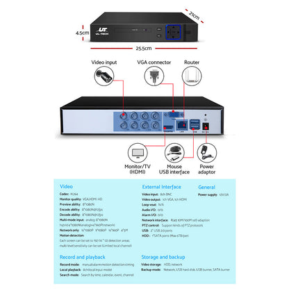 UL Tech 1080P 8 Channel HDMI CCTV Security Camera-CCTV-PEROZ Accessories