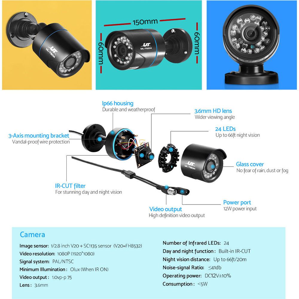 UL Tech 1080P 8 Channel HDMI CCTV Security Camera-CCTV-PEROZ Accessories