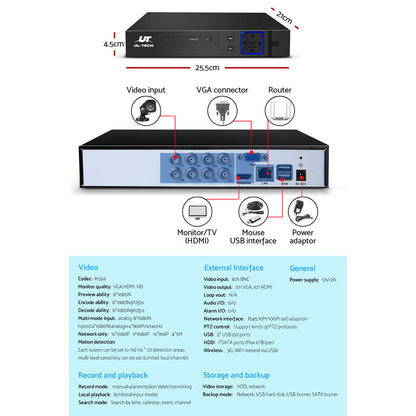 UL-tech CCTV Camera Home Security System 8CH DVR 1080P Cameras Outdoor Day Night-CCTV-PEROZ Accessories