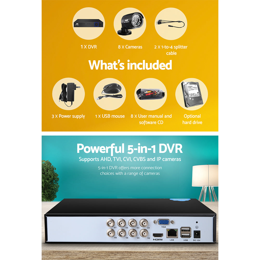 UL-Tech CCTV Security System 2TB 8CH DVR 1080P 8 Camera Sets-CCTV-PEROZ Accessories
