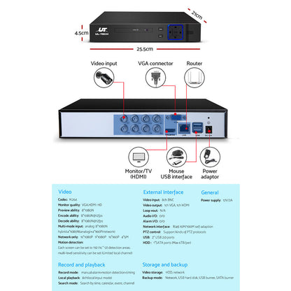 UL-tech CCTV Security System 8CH DVR 8 Cameras 1TB Hard Drive-CCTV-PEROZ Accessories