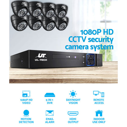 UL-tech CCTV 8 Dome Cameras Home Security System 8CH DVR 1080P 1TB IP Day Night-CCTV-PEROZ Accessories