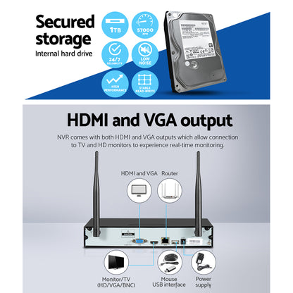 UL-tech Wireless CCTV Security System 8CH NVR 3MP 4 Bullet Cameras 1TB-CCTV-PEROZ Accessories