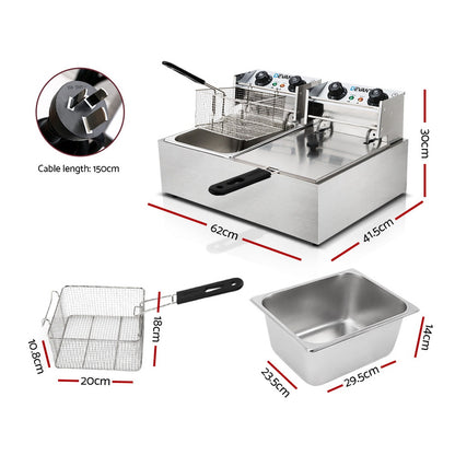 Devanti 20L Electric Commercial Deep Fryer Double Baskets 4400W-Appliances &gt; Kitchen Appliances-PEROZ Accessories