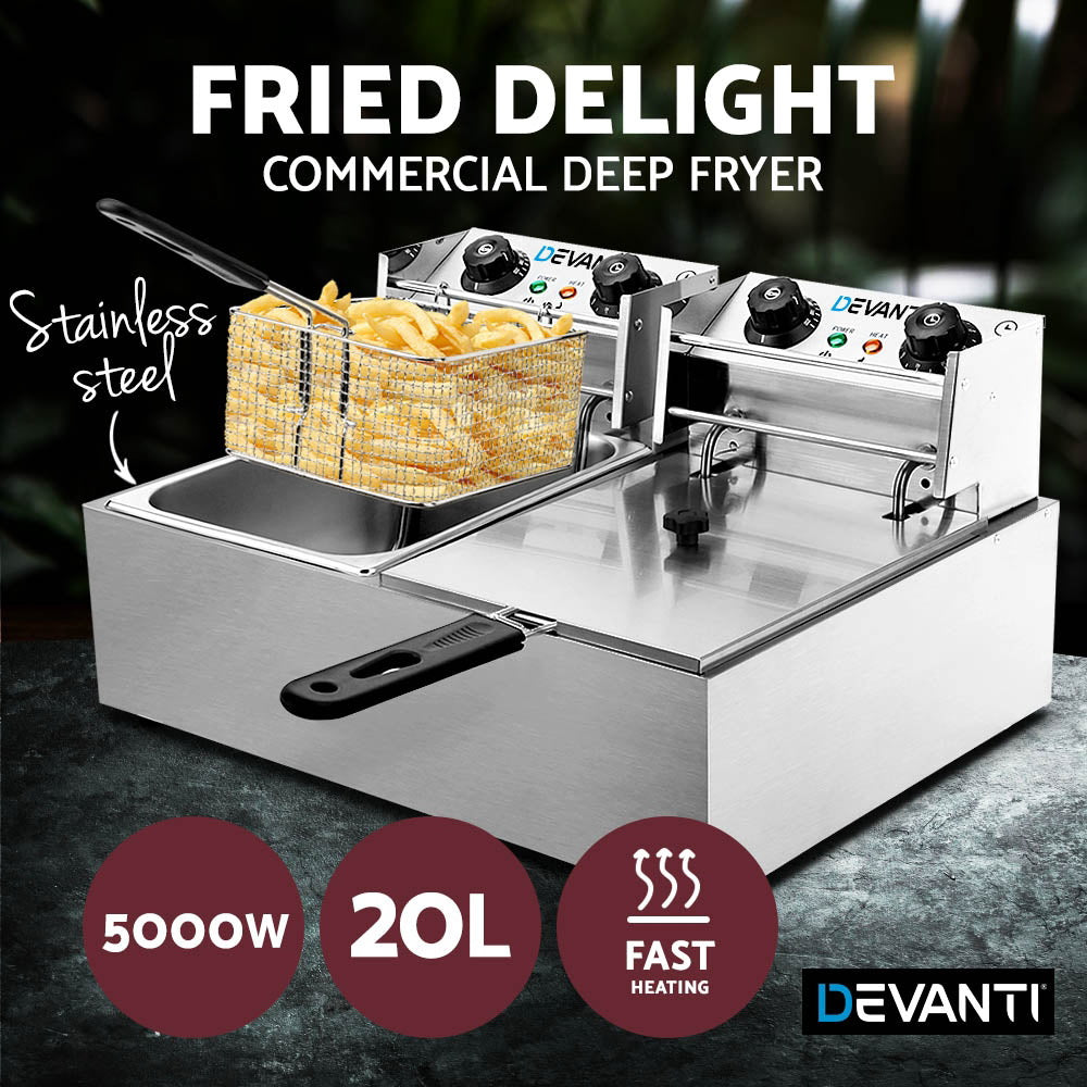 Devanti 20L Electric Commercial Deep Fryer Double Baskets 4400W-Appliances &gt; Kitchen Appliances-PEROZ Accessories