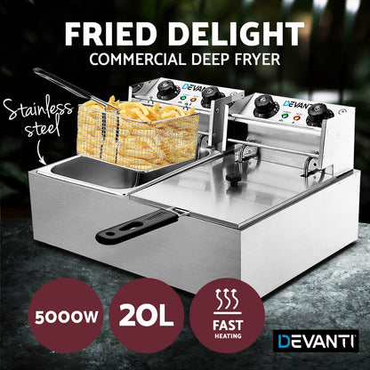 Devanti 20L Electric Commercial Deep Fryer Double Baskets 4400W-Appliances &gt; Kitchen Appliances-PEROZ Accessories