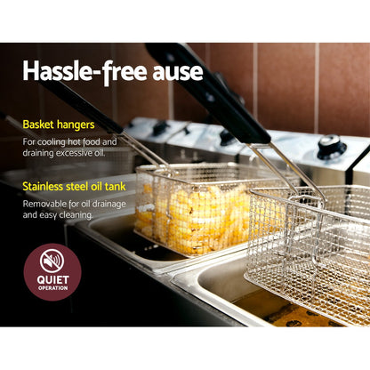 Devanti 20L Electric Commercial Deep Fryer Double Baskets 4400W-Appliances &gt; Kitchen Appliances-PEROZ Accessories