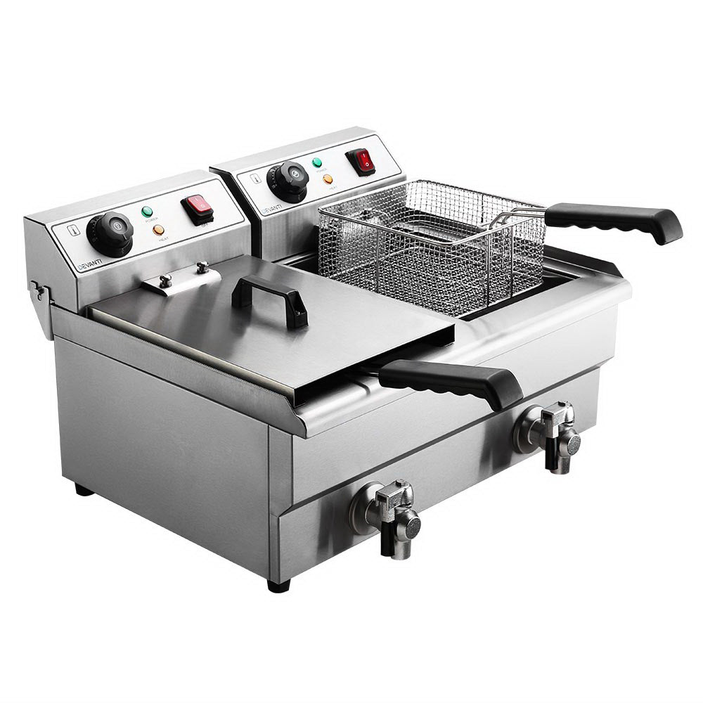 Devanti 20L Electric Commercial Deep Fryer Double Baskets Oil Taps 6000W-Appliances &gt; Kitchen Appliances-PEROZ Accessories