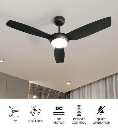 Vevare 52&quot; Ceiling Fan with Light DC Remote Control 5 Speed Black-Ceiling Fan-PEROZ Accessories
