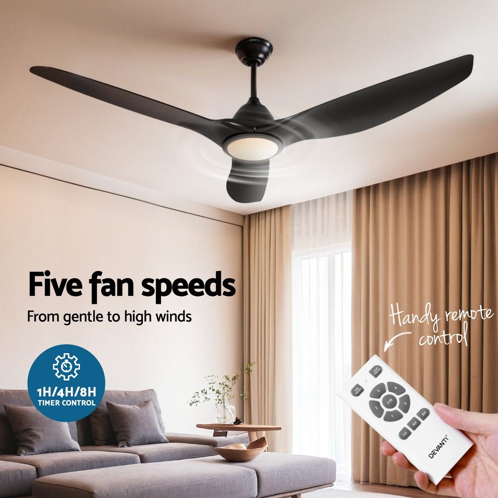 Devanti 64 Inch Ceiling Fan DC Motor w/Light w/Remote - Black-Appliances > Fans > Ceiling Fans-PEROZ Accessories