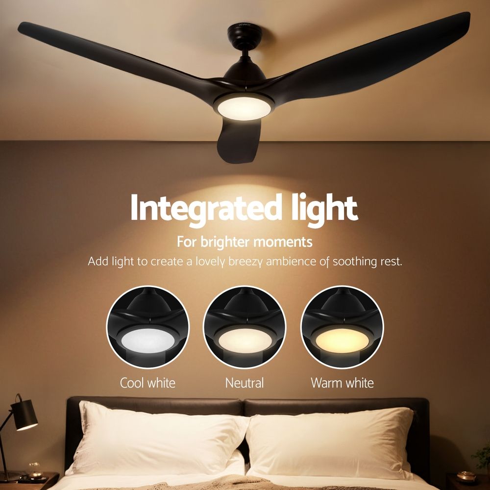 Devanti 64 Inch Ceiling Fan DC Motor w/Light w/Remote - Black-Appliances > Fans > Ceiling Fans-PEROZ Accessories