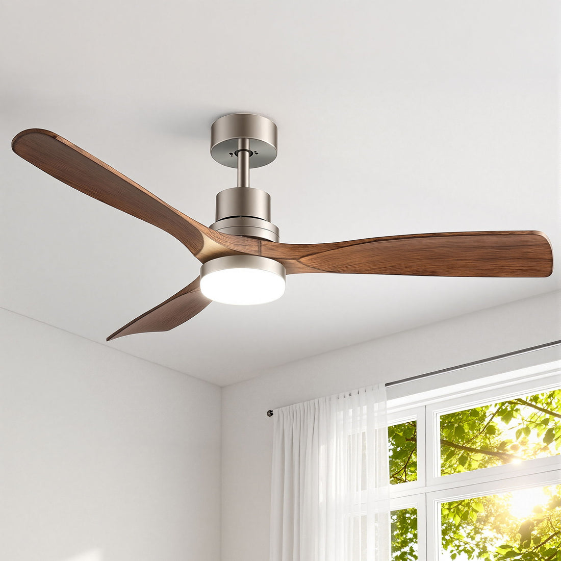 Devanti 52" Ceiling Fan with Light Remote Control DC Motor Smart App Timber Blades Brown-Appliances > Fans > Ceiling Fans-PEROZ Accessories
