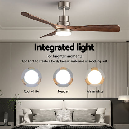 Devanti 52" Ceiling Fan with Light Remote Control DC Motor Smart App Timber Blades Brown-Appliances > Fans > Ceiling Fans-PEROZ Accessories