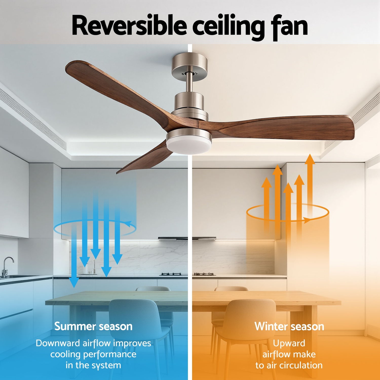 Devanti 52" Ceiling Fan with Light Remote Control DC Motor Smart App Timber Blades Brown-Appliances > Fans > Ceiling Fans-PEROZ Accessories