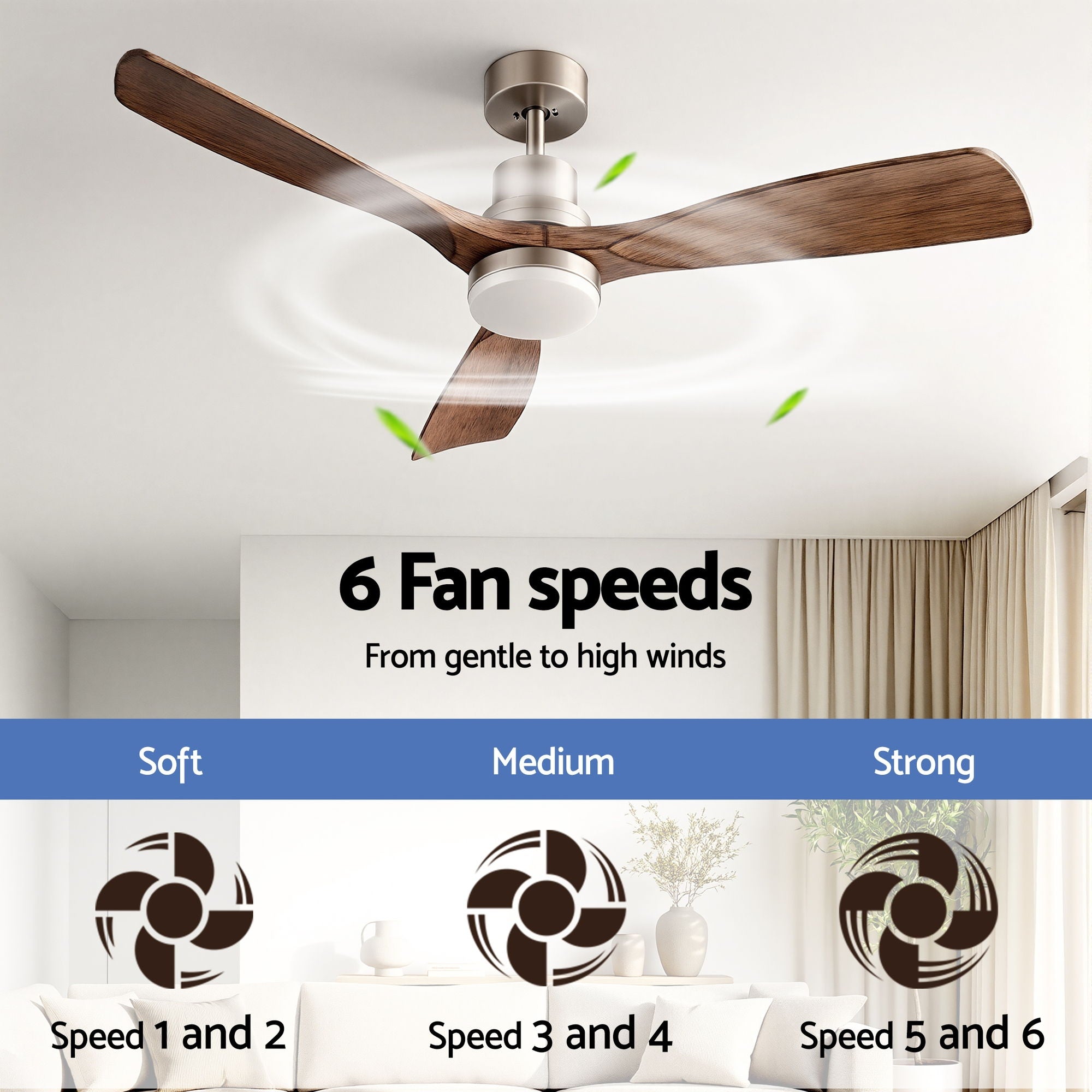 Devanti 52" Ceiling Fan with Light Remote Control DC Motor Smart App Timber Blades Brown-Appliances > Fans > Ceiling Fans-PEROZ Accessories