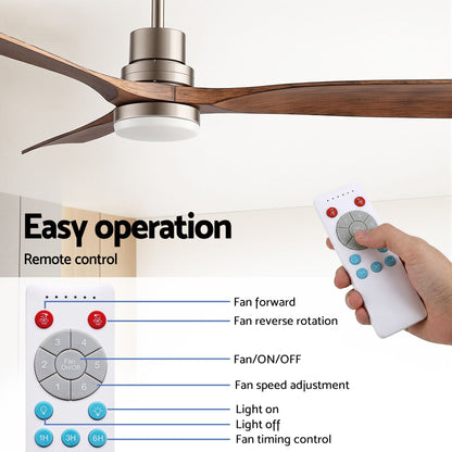 Devanti 52" Ceiling Fan with Light Remote Control DC Motor Smart App Timber Blades Brown-Appliances > Fans > Ceiling Fans-PEROZ Accessories