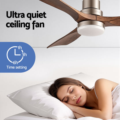 Devanti 52" Ceiling Fan with Light Remote Control DC Motor Smart App Timber Blades Brown-Appliances > Fans > Ceiling Fans-PEROZ Accessories