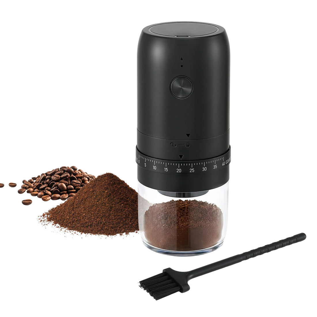 Devanti Electric Coffee Grinder USB-C Rechargeable Portable Coffee Bean Grinder with 40 Precise Grind Settings | Automatic Spice Nut Pepper Grinder Mill with Cleaning Brush &amp; Ground Coffee Container for Home Office Camping Travel, Black-Appliances > Kitchen Appliances > Coffee Machines &amp; Accessories-PEROZ Accessories