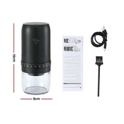 Devanti Electric Coffee Grinder USB-C Rechargeable Portable Coffee Bean Grinder with 40 Precise Grind Settings | Automatic Spice Nut Pepper Grinder Mill with Cleaning Brush &amp; Ground Coffee Container for Home Office Camping Travel, Black
