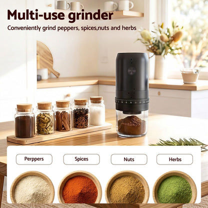 Devanti Electric Coffee Grinder USB-C Rechargeable Portable Coffee Bean Grinder with 40 Precise Grind Settings | Automatic Spice Nut Pepper Grinder Mill with Cleaning Brush &amp; Ground Coffee Container for Home Office Camping Travel, Black