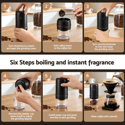 Devanti Electric Coffee Grinder USB-C Rechargeable Portable Coffee Bean Grinder with 40 Precise Grind Settings | Automatic Spice Nut Pepper Grinder Mill with Cleaning Brush &amp; Ground Coffee Container for Home Office Camping Travel, Black