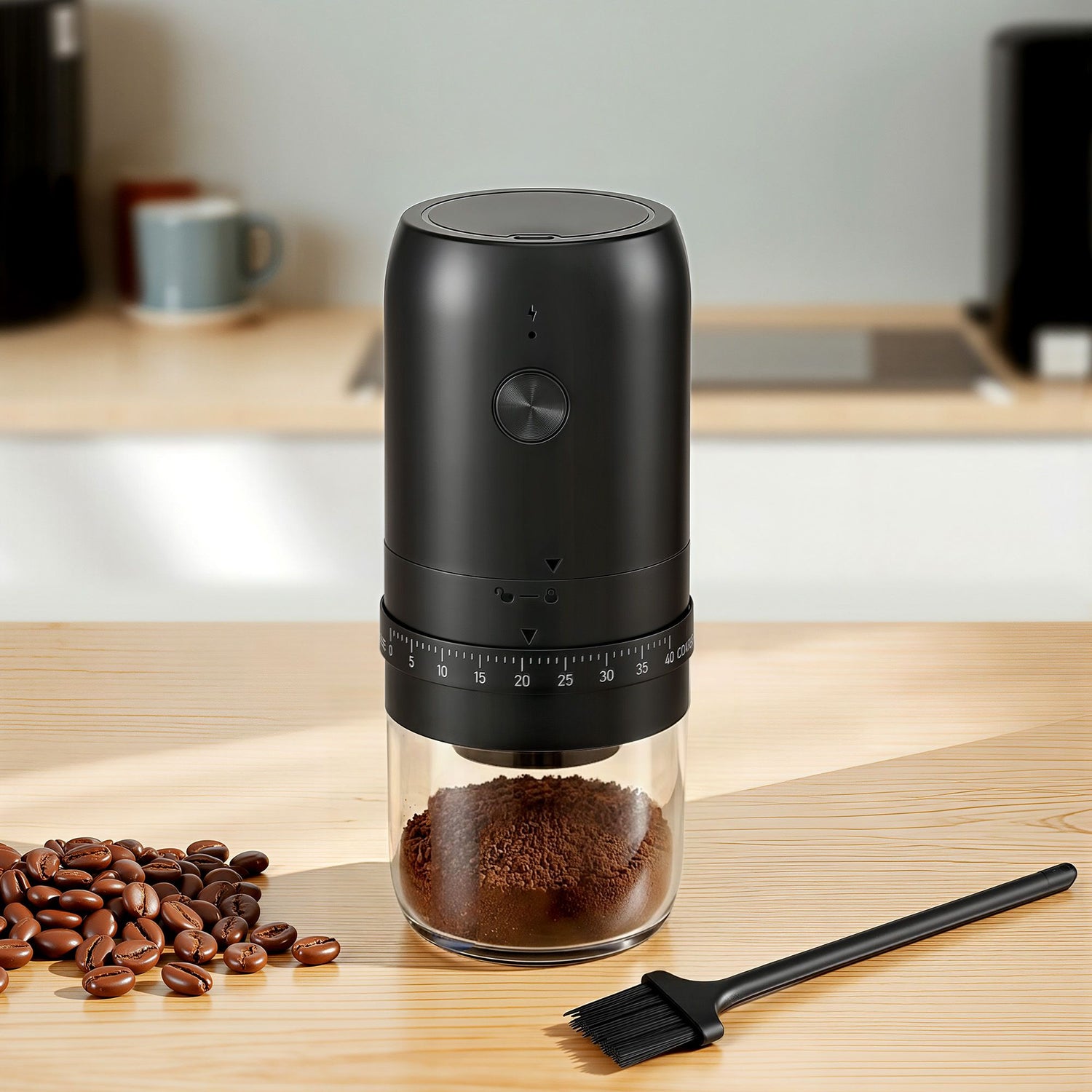 Devanti Electric Coffee Grinder USB-C Rechargeable Portable Coffee Bean Grinder with 40 Precise Grind Settings | Automatic Spice Nut Pepper Grinder Mill with Cleaning Brush &amp; Ground Coffee Container for Home Office Camping Travel, Black