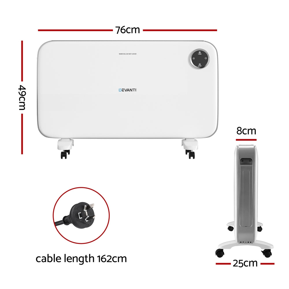 Devanti Electric Convection Heater Panel White 2000W-Appliances &gt; Heaters-PEROZ Accessories