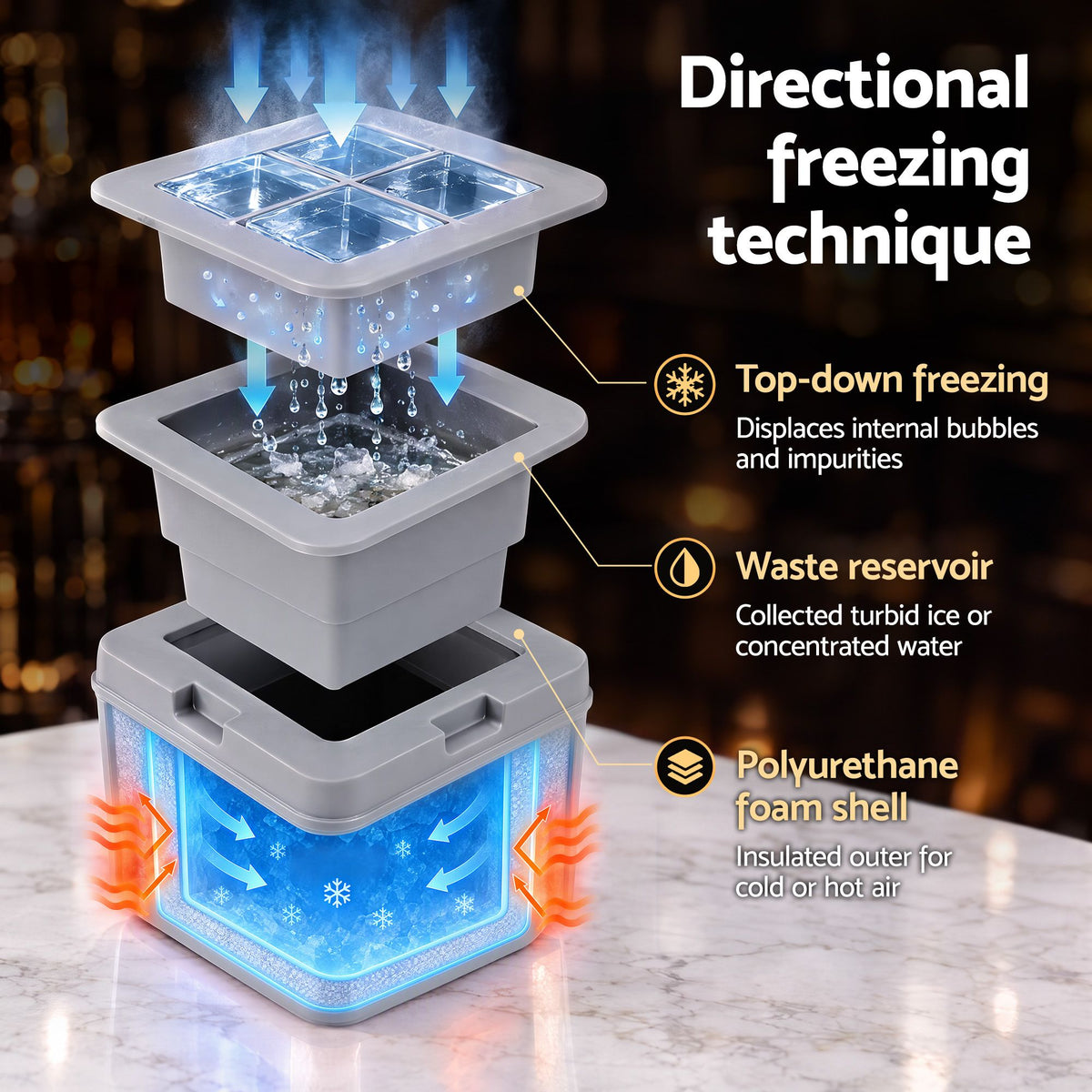 Artiss 5cm Clear Ice Mold Whiskey Large Square Ice Cube Tray-Home &amp; Garden > Kitchenware > Kitchen Utensils-PEROZ Accessories