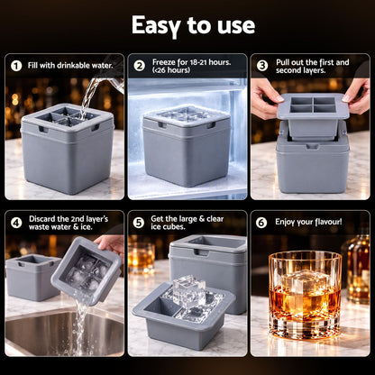 Artiss 5cm Clear Ice Mold Whiskey Large Square Ice Cube Tray-Home &amp; Garden > Kitchenware > Kitchen Utensils-PEROZ Accessories