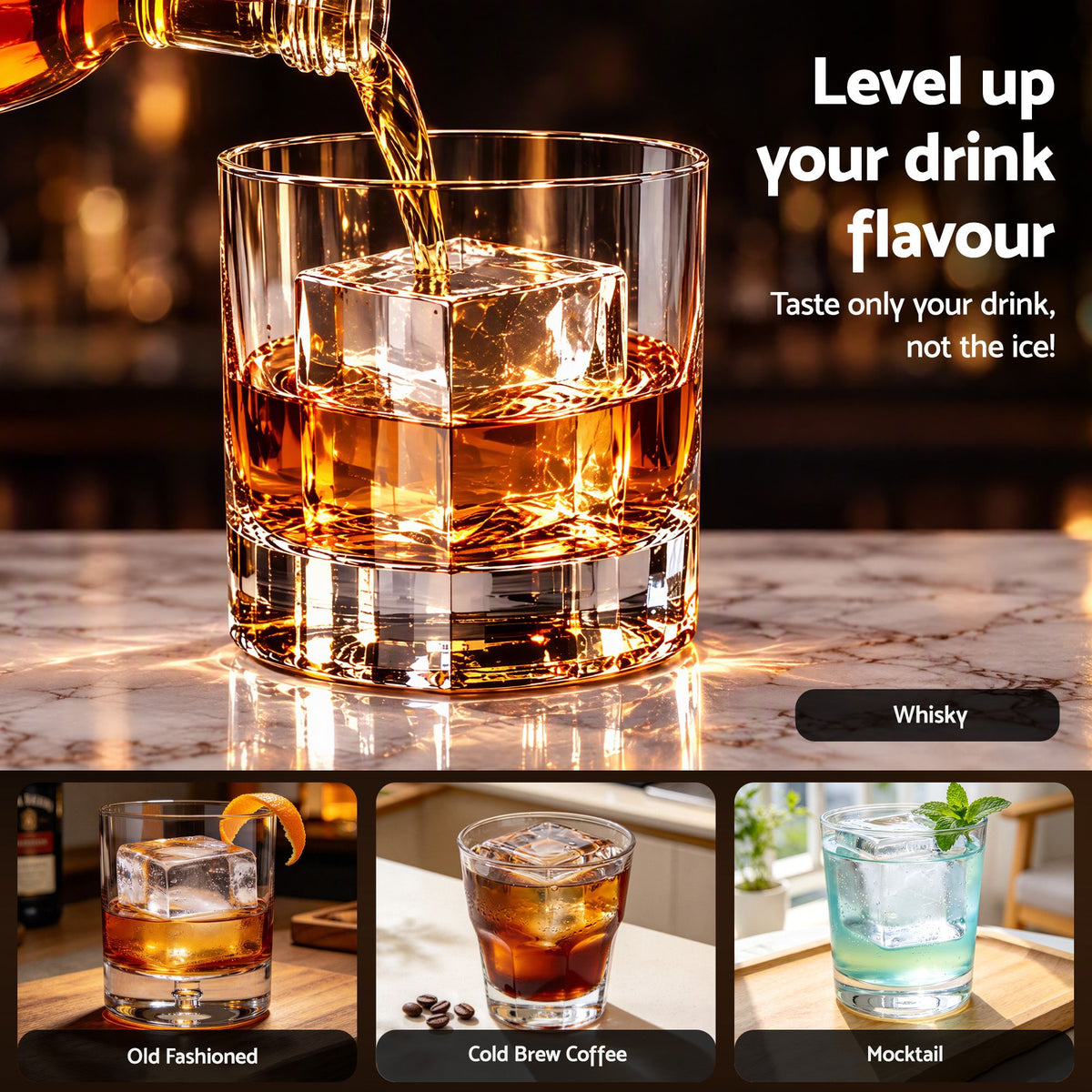 Artiss 5cm Clear Ice Mold Whiskey Large Square Ice Cube Tray-Home &amp; Garden > Kitchenware > Kitchen Utensils-PEROZ Accessories