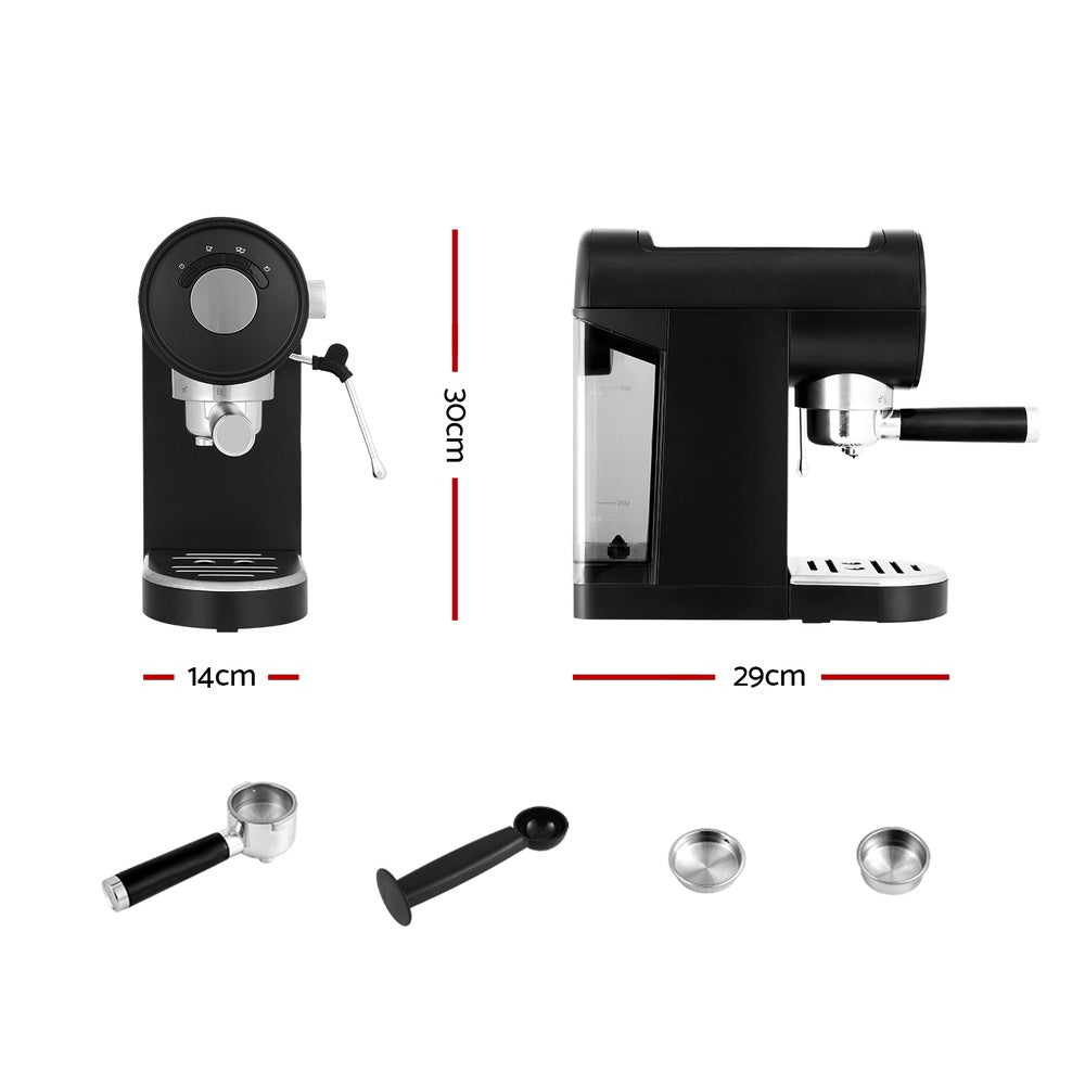 Devanti 20 Bar Coffee Machine Espresso Cafe Maker Black-Appliances &gt; Kitchen Appliances-PEROZ Accessories