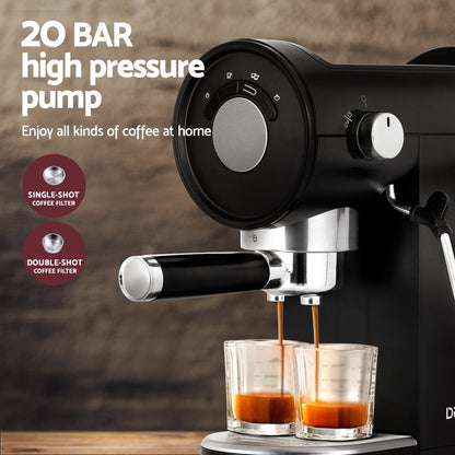 Devanti 20 Bar Coffee Machine Espresso Cafe Maker Black-Appliances &gt; Kitchen Appliances-PEROZ Accessories