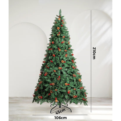 Mazam Christmas Tree 2.1M 7FT Xmas Decorations Green w/ LED Light and Pine Cones-Christmas Trees-PEROZ Accessories