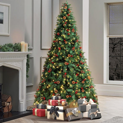 Mazam Christmas Tree 2.4M 8FT Xmas Decorations Green w/ LED Light and Pine Cones-Christmas Trees-PEROZ Accessories
