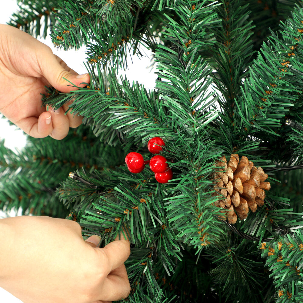 Mazam Christmas Tree 2.4M 8FT Xmas Decorations Green w/ LED Light and Pine Cones-Christmas Trees-PEROZ Accessories