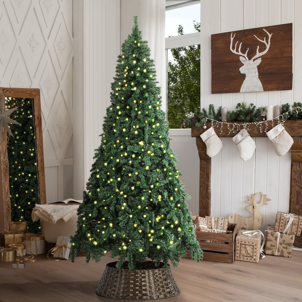 Tinseltown LED Christmas Tree 1.8M 6FT with Rattan Tree Skirt Warm Light Green-Christmas Tree-PEROZ Accessories
