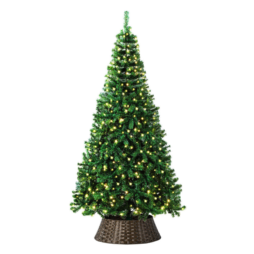 Tinseltown LED Christmas Tree 1.8M 6FT with Rattan Tree Skirt Warm Light Green-Christmas Tree-PEROZ Accessories