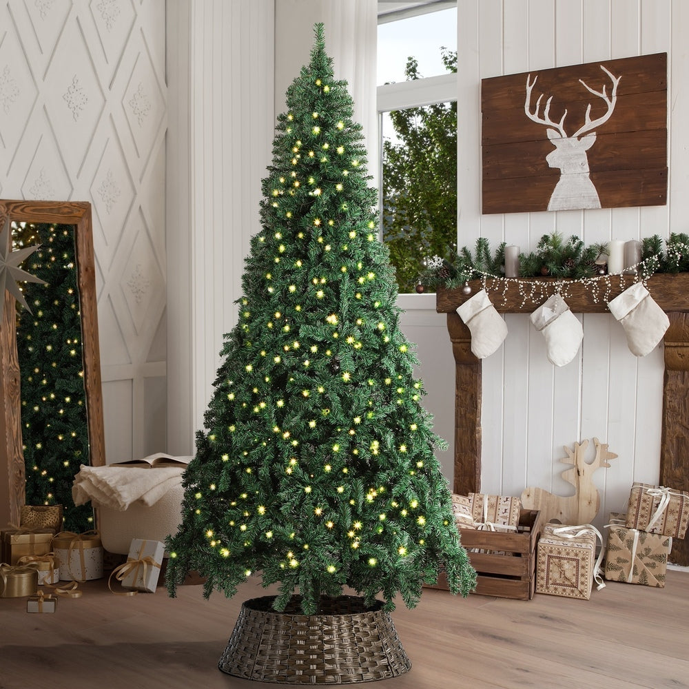 Tinseltown LED Christmas Tree 2.1M 7FT with Rattan Tree Skirt Warm Light Green-Christmas Tree-PEROZ Accessories