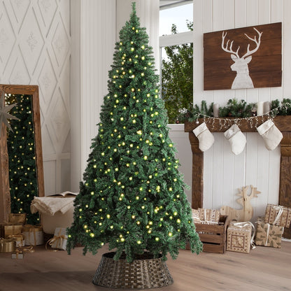 Tinseltown LED Christmas Tree 2.4M 8FT with Rattan Tree Skirt Warm Light Green-Christmas Tree-PEROZ Accessories