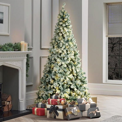 Mazam Christmas Tree 2.4M 8FT Snow Flocked Xmas Decorations Green w/ LED lights-Christmas Trees-PEROZ Accessories