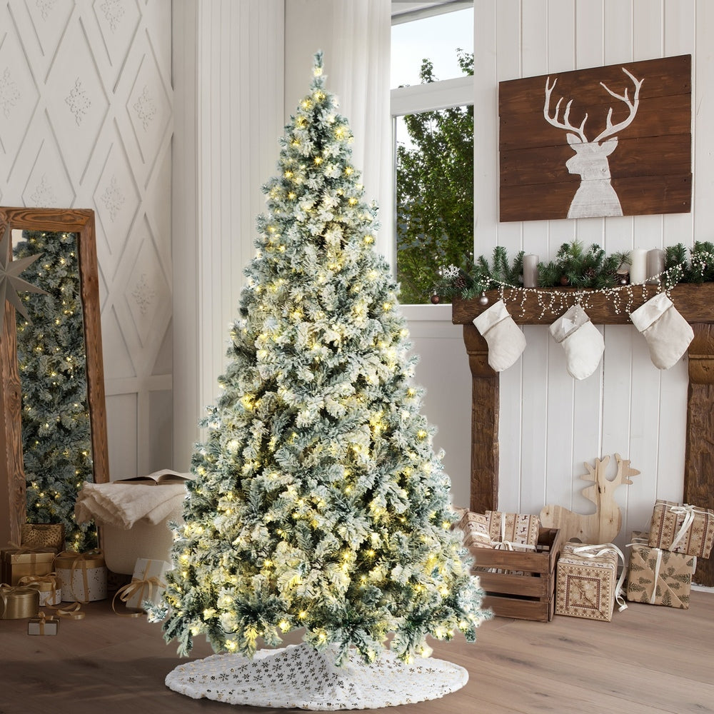 Tinseltown LED Christmas Tree 1.8M 6FT with Tree Skirt Light Snow-sprayed Green-Christmas Tree-PEROZ Accessories
