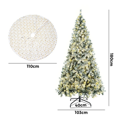 Tinseltown LED Christmas Tree 1.8M 6FT with Tree Skirt Light Snow-sprayed Green-Christmas Tree-PEROZ Accessories
