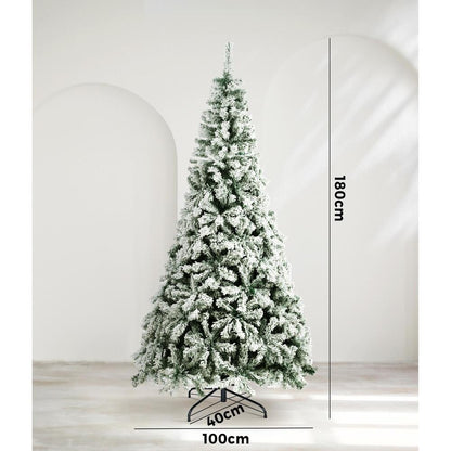 Mazam Christmas Tree 1.8M 6FT Snow Flocked Xmas Decorations Home Decor Green-Christmas Trees-PEROZ Accessories