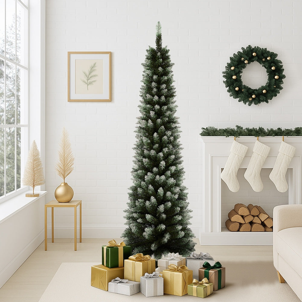 Tinseltown Slim Christmas Tree 1.8M 6FT Green and White-Christmas Tree-PEROZ Accessories