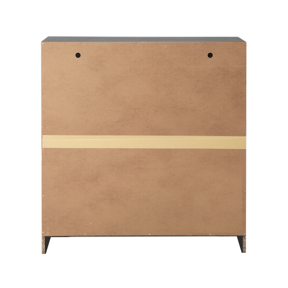 Oikiture 5 Chest of Drawers Dresser Rattan Black-Chest of Drawers-PEROZ Accessories