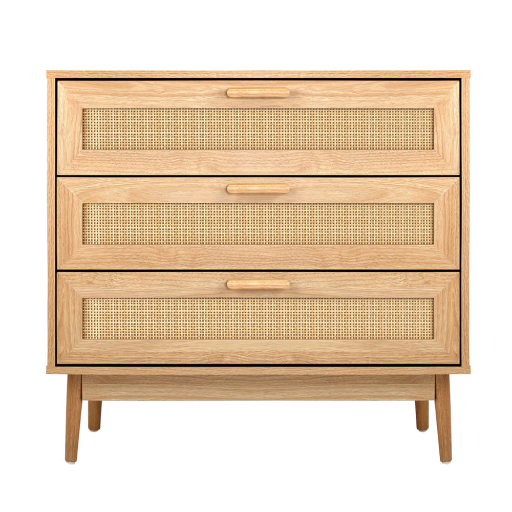 Oikiture 3 Chest of Drawers Tallboy Cabinet Clothes Storage Rattan Furniture-Chest of Drawers-PEROZ Accessories