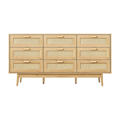 Oikiture 9 Chest of Drawers Dresser Rattan Storage Cabinet Lowboy Bedroom Wooden-Chest of Drawers-PEROZ Accessories