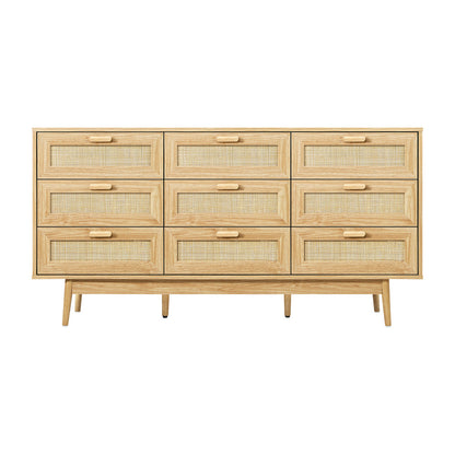 Oikiture 9 Chest of Drawers Dresser Rattan Storage Cabinet Lowboy Bedroom Wooden-Chest of Drawers-PEROZ Accessories