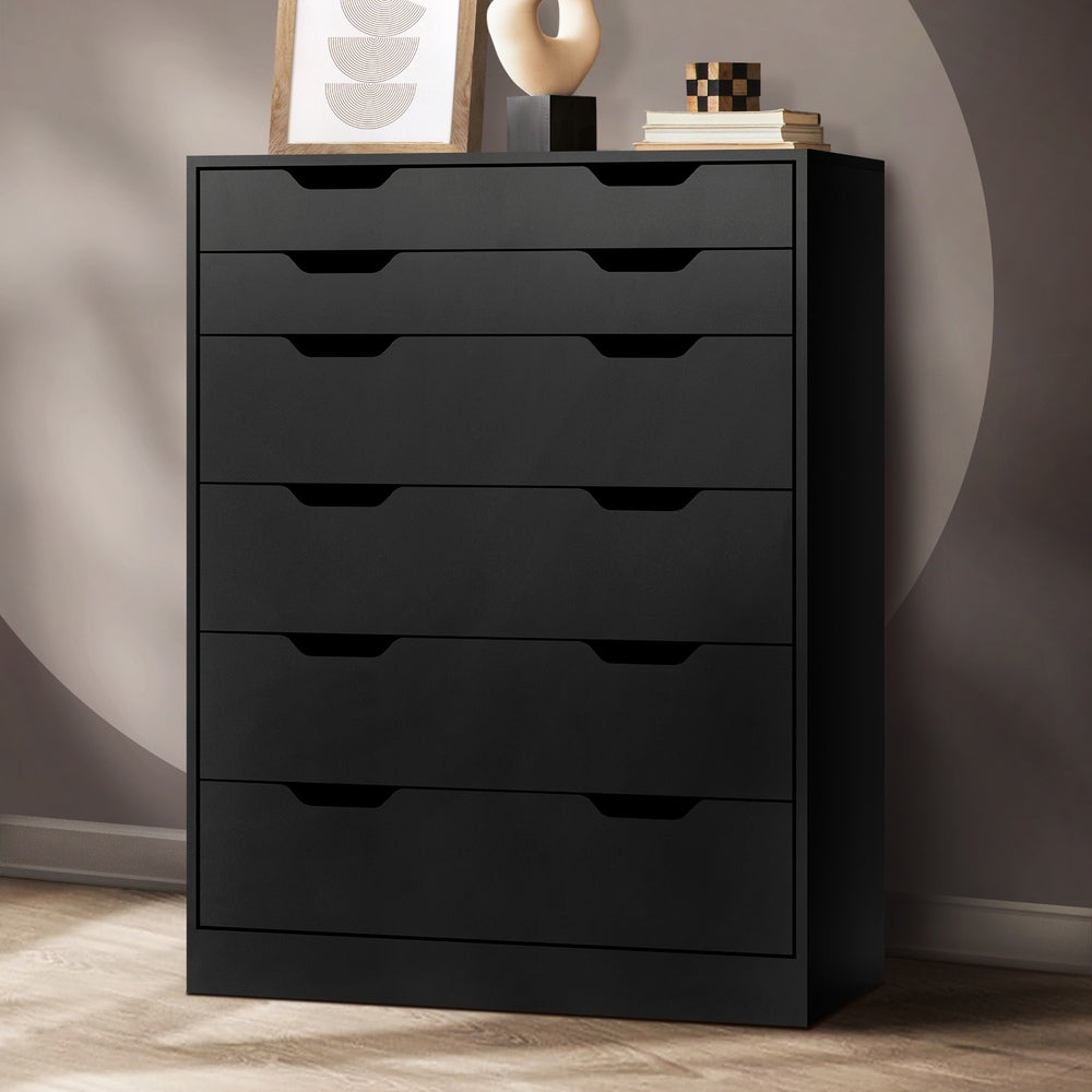 Oikiture 6 Chest of Drawers Tallboy Storage Cabinet Dresser Bedroom Black-Chest of Drawers-PEROZ Accessories